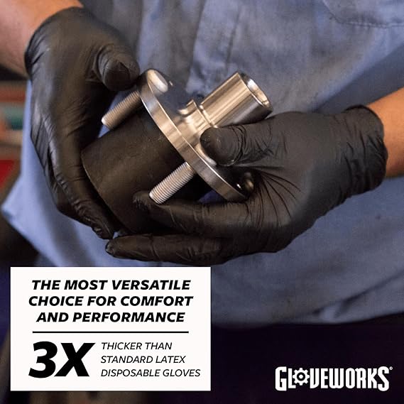 GLOVEWORKS HD BLACK 6 MIL NITRILE GLOVES WITH RAISED DIAMOND TEXTURE, LATEX-FREE DISPOSABLE GLOVES