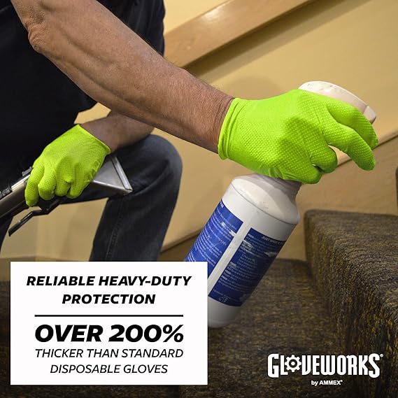 GLOVEWORKS HD GREEN 8 MIL NITRILE GLOVES WITH RAISED DIAMOND TEXTURE, LATEX-FREE DISPOSABLE GLOVES