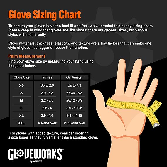 GLOVEWORKS HD ORANGE 8 MIL NITRILE GLOVES WITH RAISED DIAMOND TEXTURE, LATEX-FREE DISPOSABLE GLOVES