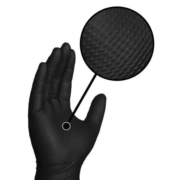 GLOVEWORKS HD BLACK 6 MIL NITRILE GLOVES WITH RAISED DIAMOND TEXTURE, LATEX-FREE DISPOSABLE GLOVES