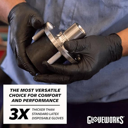 GLOVEWORKS HD BLACK 6 MIL NITRILE GLOVES WITH RAISED DIAMOND TEXTURE, LATEX-FREE DISPOSABLE GLOVES