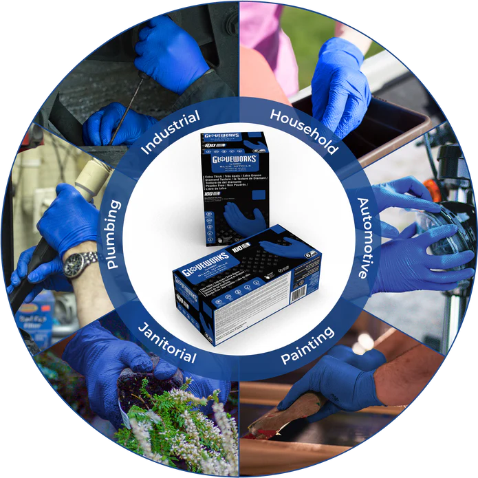 GLOVEWORKS HD ROYAL BLUE 6 MIL NITRILE GLOVES WITH RAISED DIAMOND TEXTURE, LATEX-FREE DISPOSABLE GLOVES