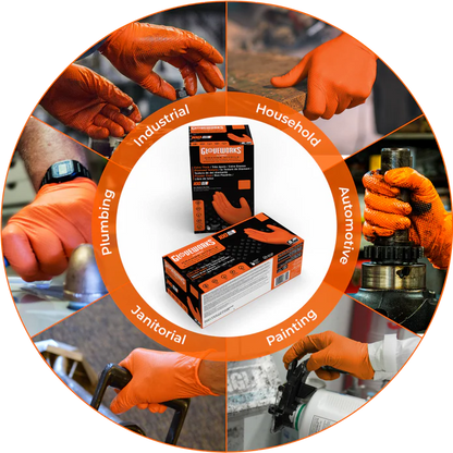 GLOVEWORKS HD ORANGE 8 MIL NITRILE GLOVES WITH RAISED DIAMOND TEXTURE, LATEX-FREE DISPOSABLE GLOVES