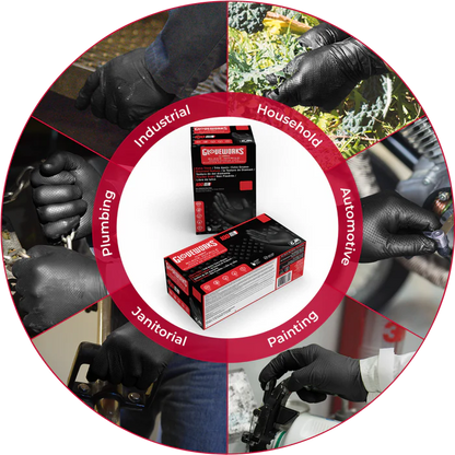 GLOVEWORKS HD BLACK 6 MIL NITRILE GLOVES WITH RAISED DIAMOND TEXTURE, LATEX-FREE DISPOSABLE GLOVES