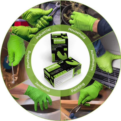 GLOVEWORKS HD GREEN 8 MIL NITRILE GLOVES WITH RAISED DIAMOND TEXTURE, LATEX-FREE DISPOSABLE GLOVES